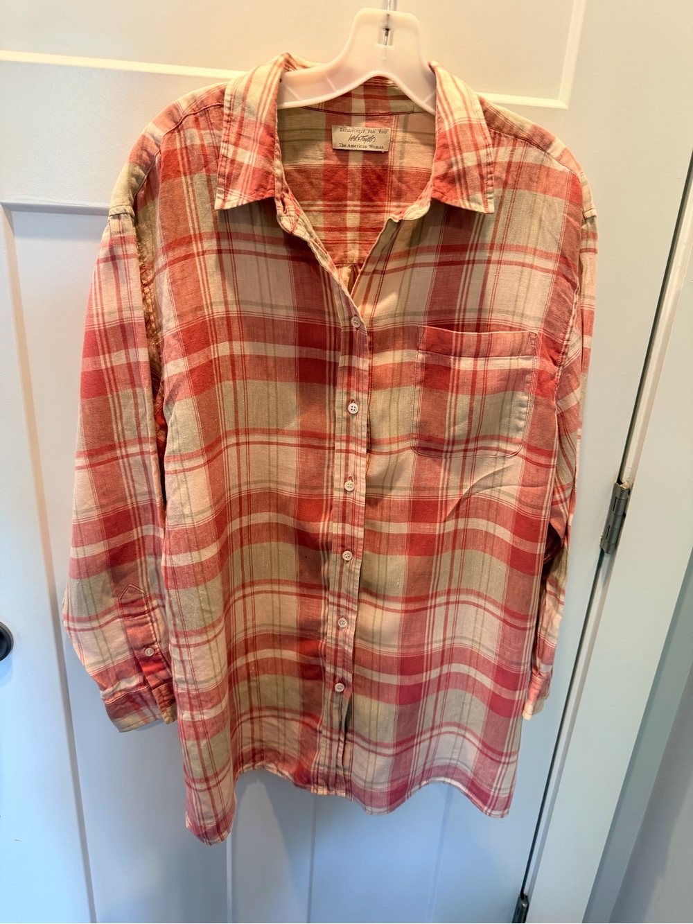 Lord & Taylor Large Rust Tan Plaid Button Down Shirt Oversized Fall Top